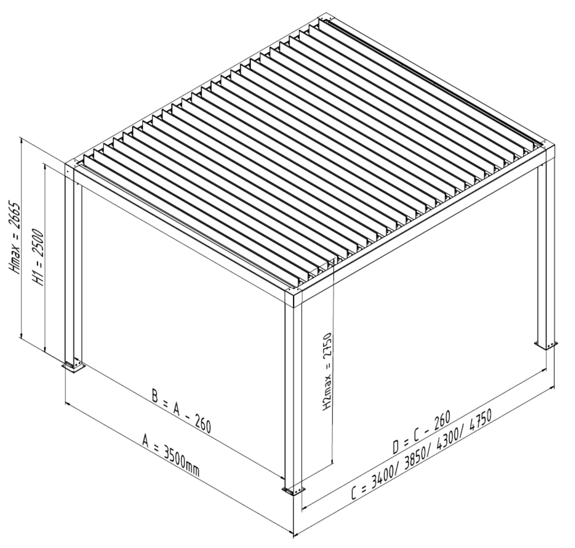 Pergola SB350 prostostoječa enomodulna
