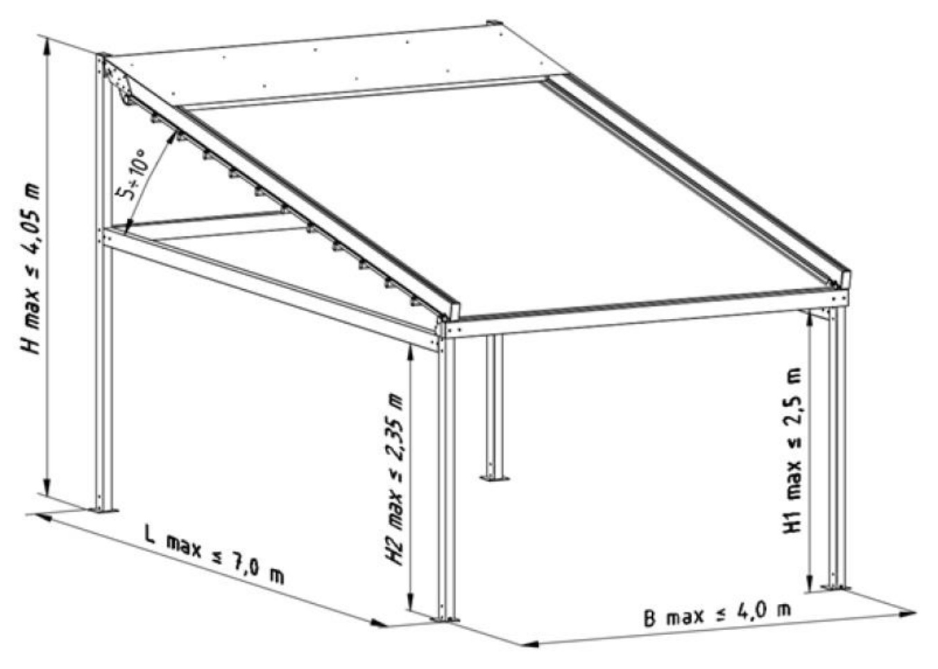 Pergola SOLID samostoječa enomodulna